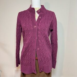 L.L. Bean 90s Purple Berry Grape Cable Knit 100% Cotton Button-up Sweater 🍇